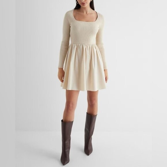 Express Dresses & Skirts - NWT Express Ribbed Square Neck Polplin Mini Dress size M